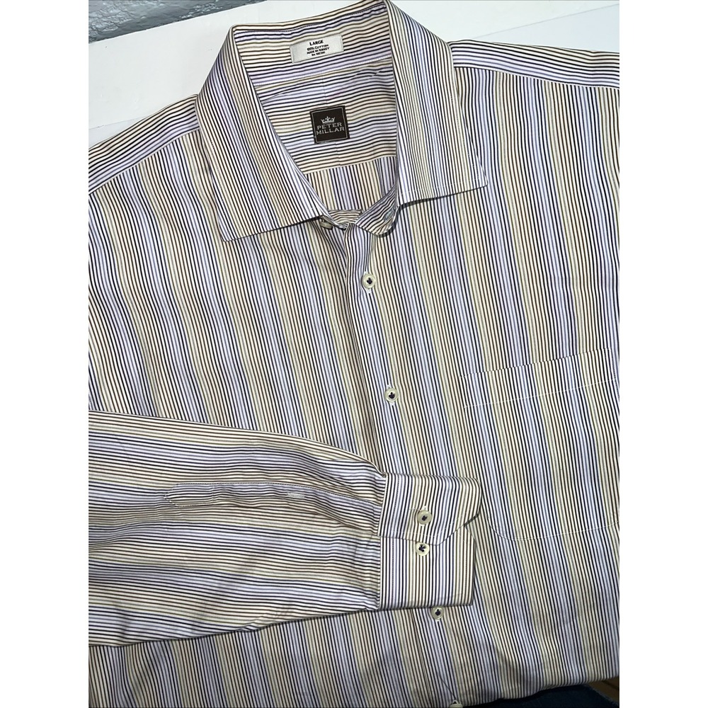 Peter Millar Men's‎ Button Up Dress Shirt Sz Lg Long Sleeve Multicolor Striped